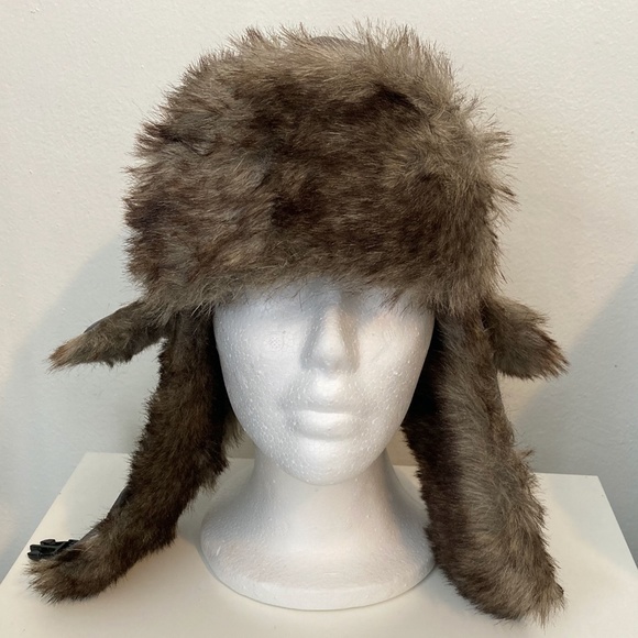 2 Gray Winter Trapper Hats With Brown Faux Fur - Picture 4 of 8